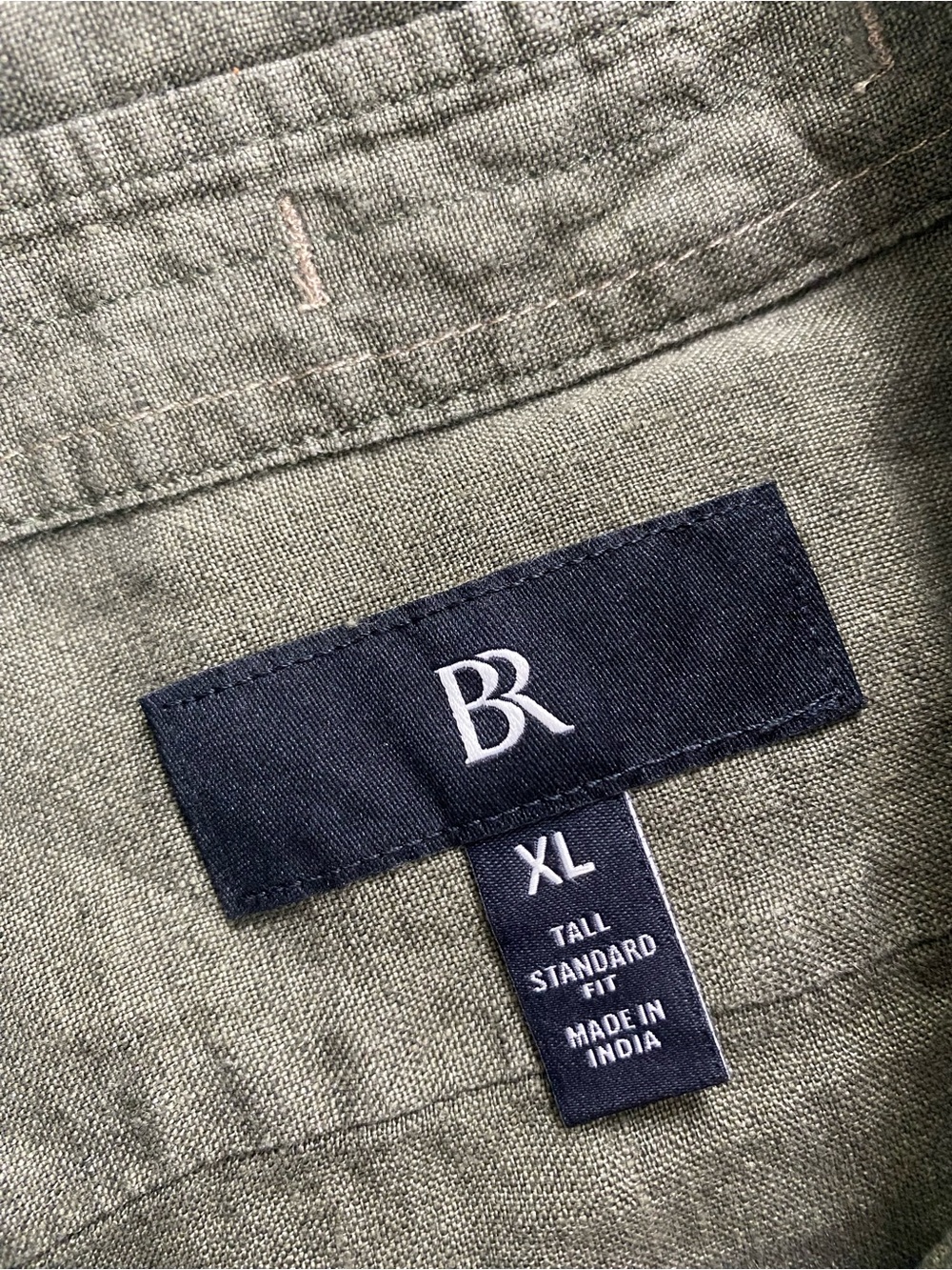 Banana Republic Linen Standard Fit Short Sleeve Button Front Shirt | Olive Green - Picture 12 of 16